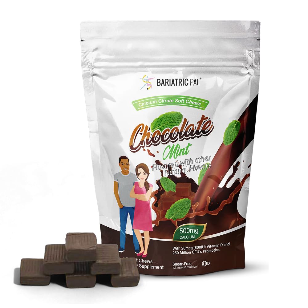BariatricPal Sugar-Free Calcium Citrate Soft Chews | 500mg with Vitamin D & Probiotics | Tropical Punch | 90 Count (1 Month Supply)