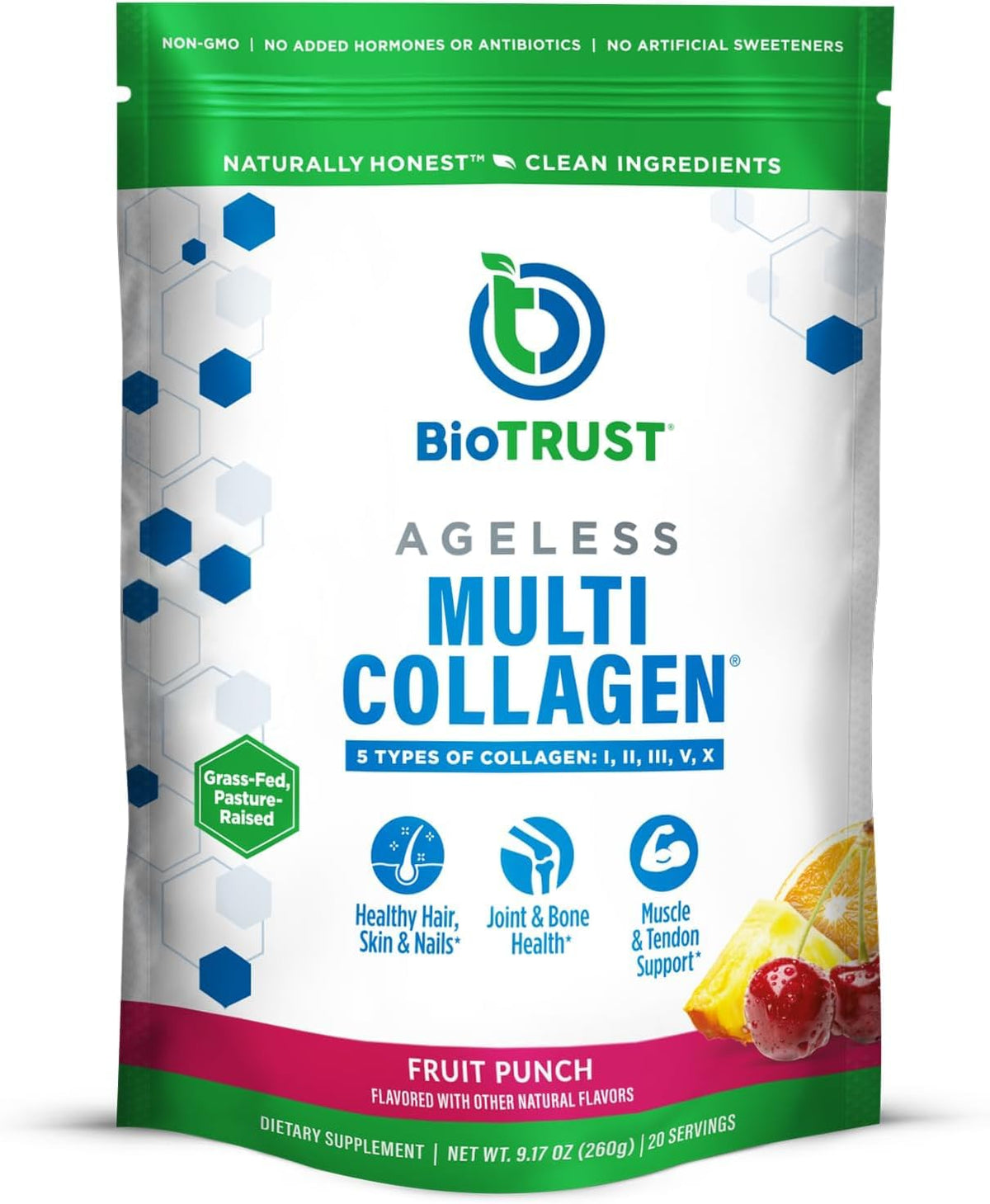 BioTrust Multi Collagen Peptides Unflavored Powder - Hydrolyzed, Grass Fed
