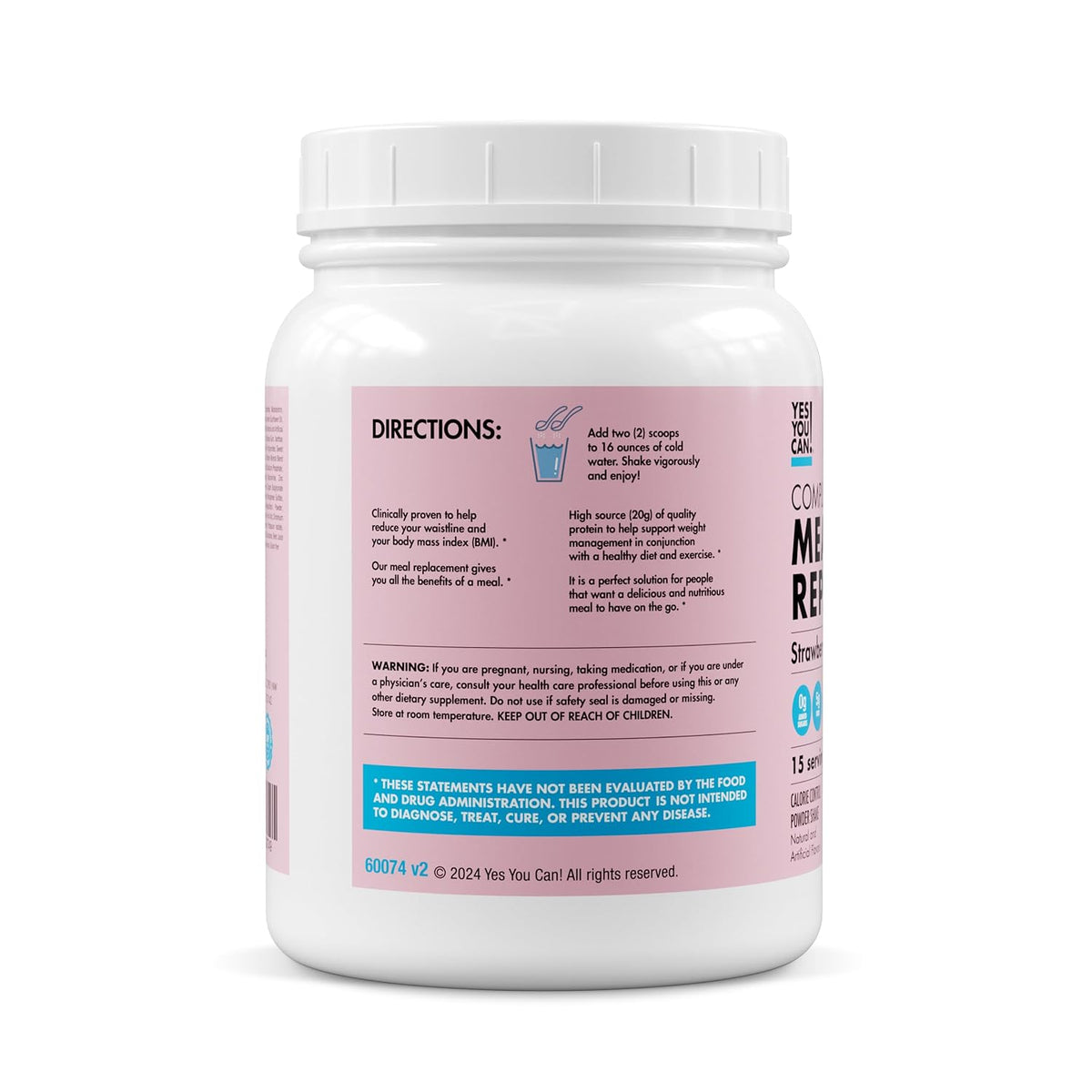Yes You Can! Complete Meal Replacement, Strawberry, 20g Protein, 2 Pack