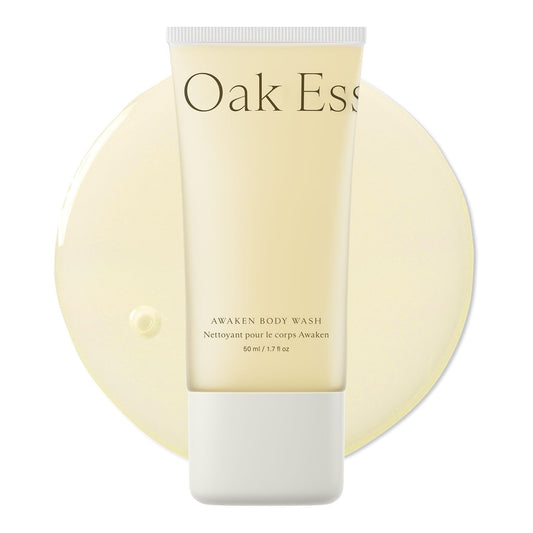 Oak Essentials Awaken Body Wash, Luxury Hydrating Shower Gel with Lavender Oil, Cedarwood Oil and Rice Bran Extract, Gentle Cleanser for Women, Ideal for Dry Skin, Travel Size, 1.7 Fl Oz
