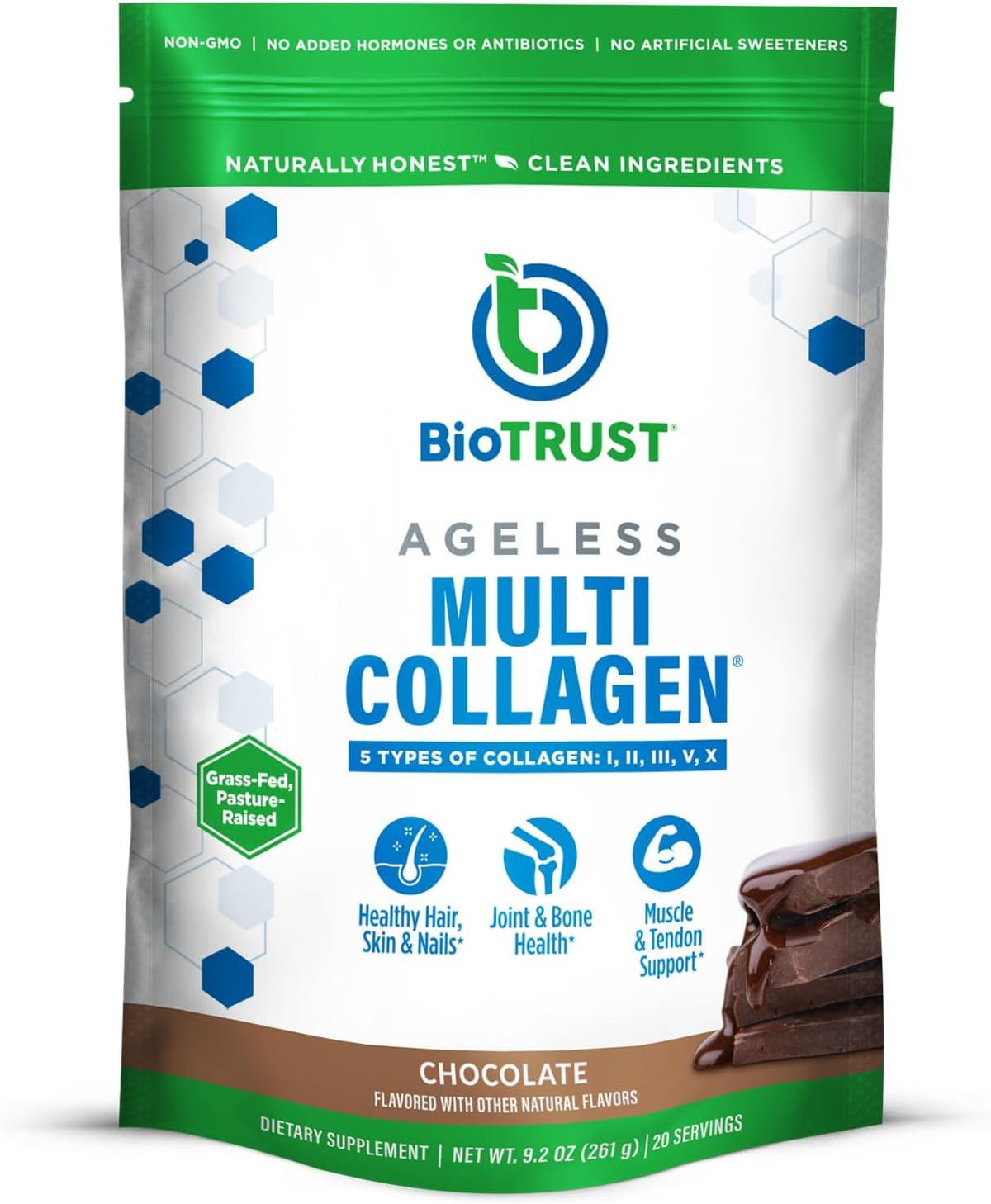 BioTrust Multi Collagen Peptides Unflavored Powder - Hydrolyzed, Grass Fed