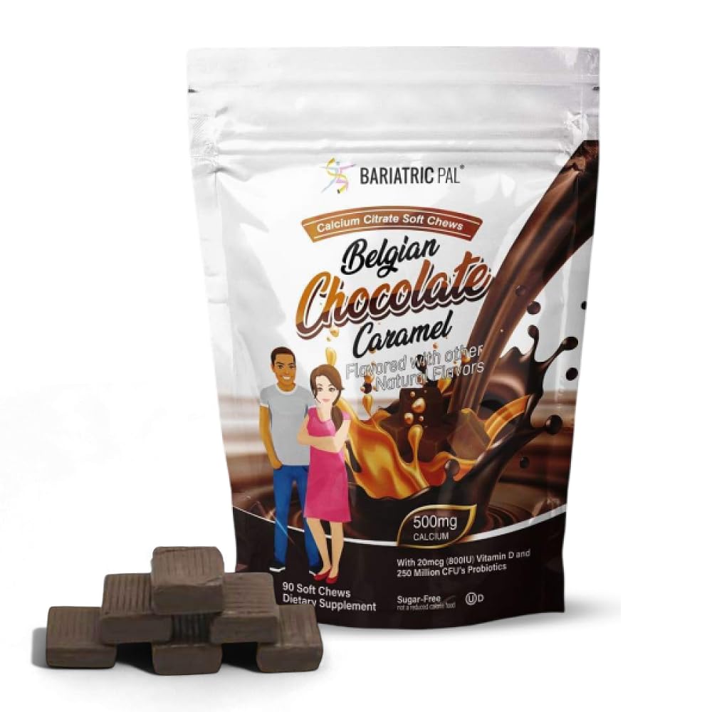 BariatricPal Sugar-Free Calcium Citrate Soft Chews | 500mg with Vitamin D & Probiotics | Tropical Punch | 90 Count (1 Month Supply)