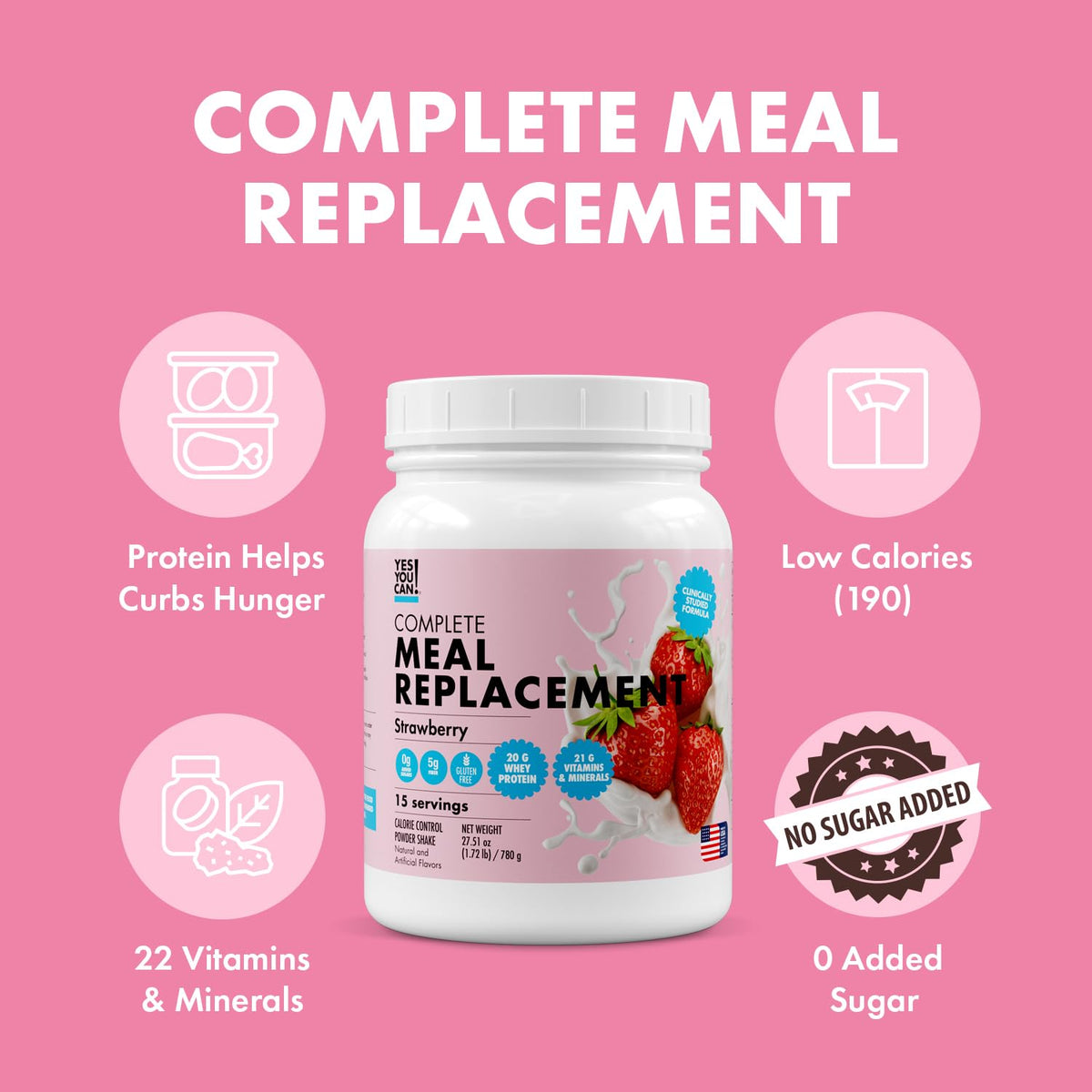 Yes You Can! Complete Meal Replacement, Strawberry, 20g Protein, 2 Pack