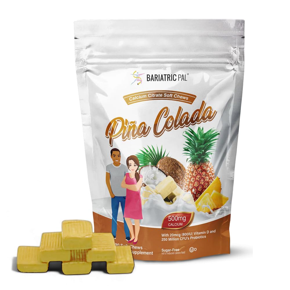 BariatricPal Sugar-Free Calcium Citrate Soft Chews | 500mg with Vitamin D & Probiotics | Tropical Punch | 90 Count (1 Month Supply)
