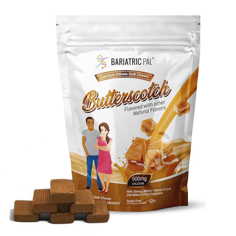 BariatricPal Sugar-Free Calcium Citrate Soft Chews | 500mg with Vitamin D & Probiotics | Tropical Punch | 90 Count (1 Month Supply)