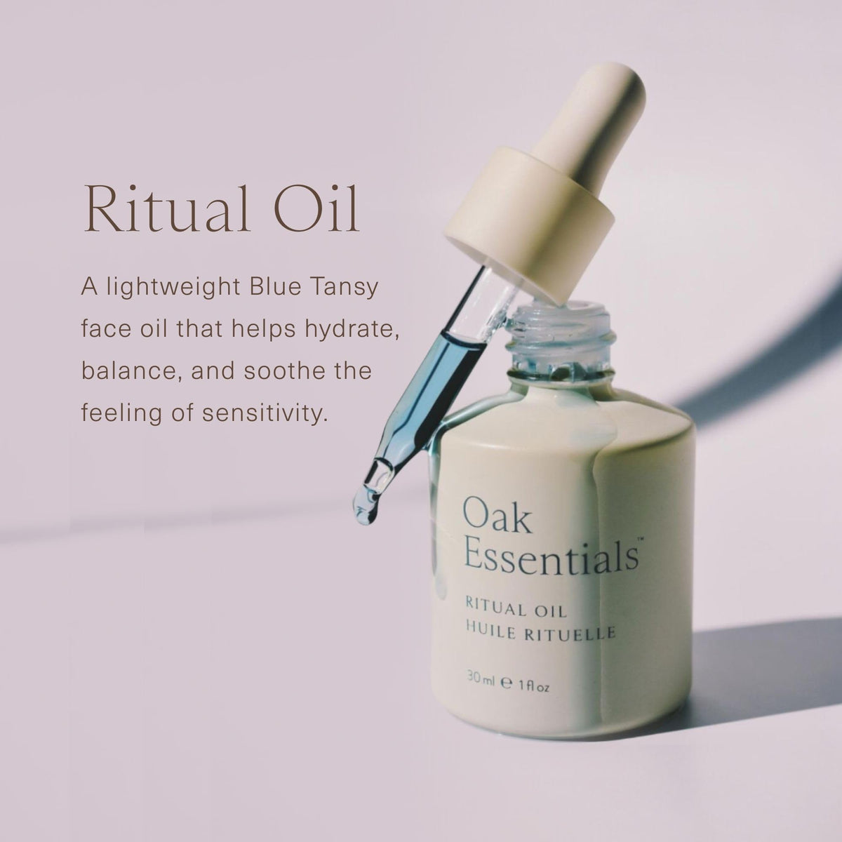 Oak Essentials Ritual Oil, Blue Tansy Hydrating Face Oil with Organic Jojoba Seed and Borage Seed Oils, Balances Sensitive-Feeling Skin, Silky Finish, 1 Fl Oz