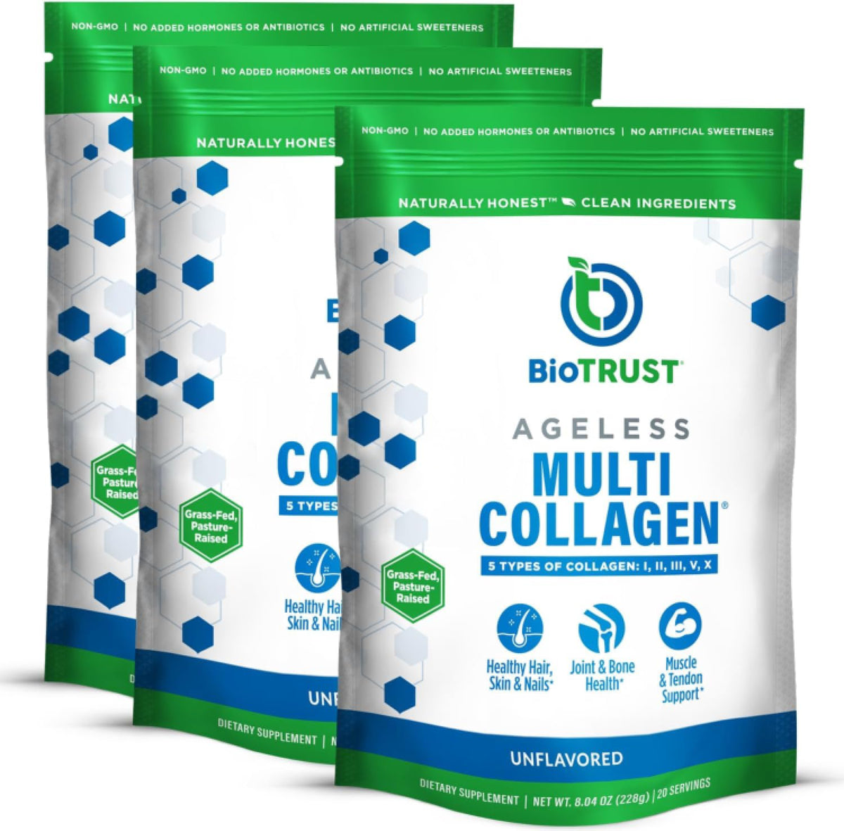 BioTrust Multi Collagen Peptides Unflavored Powder - Hydrolyzed, Grass Fed