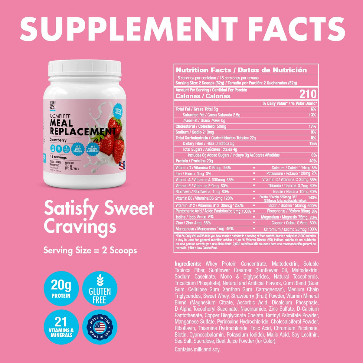 Yes You Can! Complete Meal Replacement, Strawberry, 20g Protein, 2 Pack