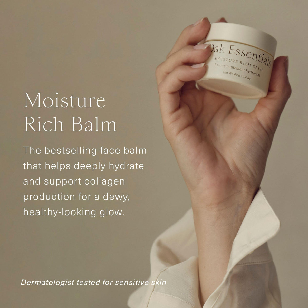 Oak Essentials Moisture Rich Face Balm, Hydrating Balm-to-Oil Face Moisturizer with Sea Buckthorn and Coconut Oils, Nourishing Skincare for Dry Skin, Dewy Finish, 1.4 Oz