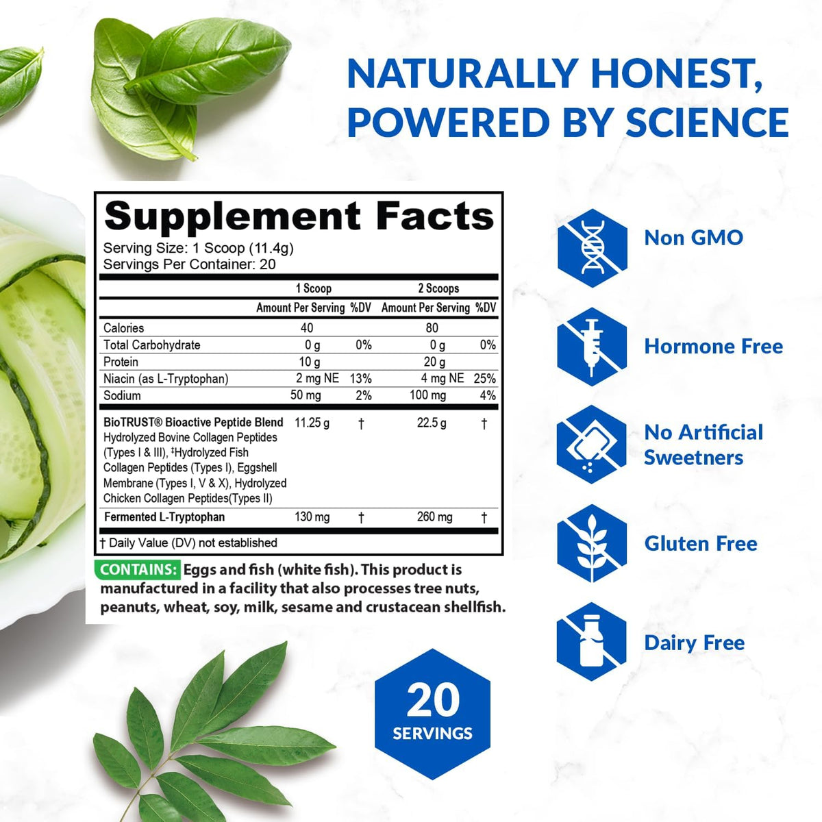 BioTrust Multi Collagen Peptides Unflavored Powder - Hydrolyzed, Grass Fed