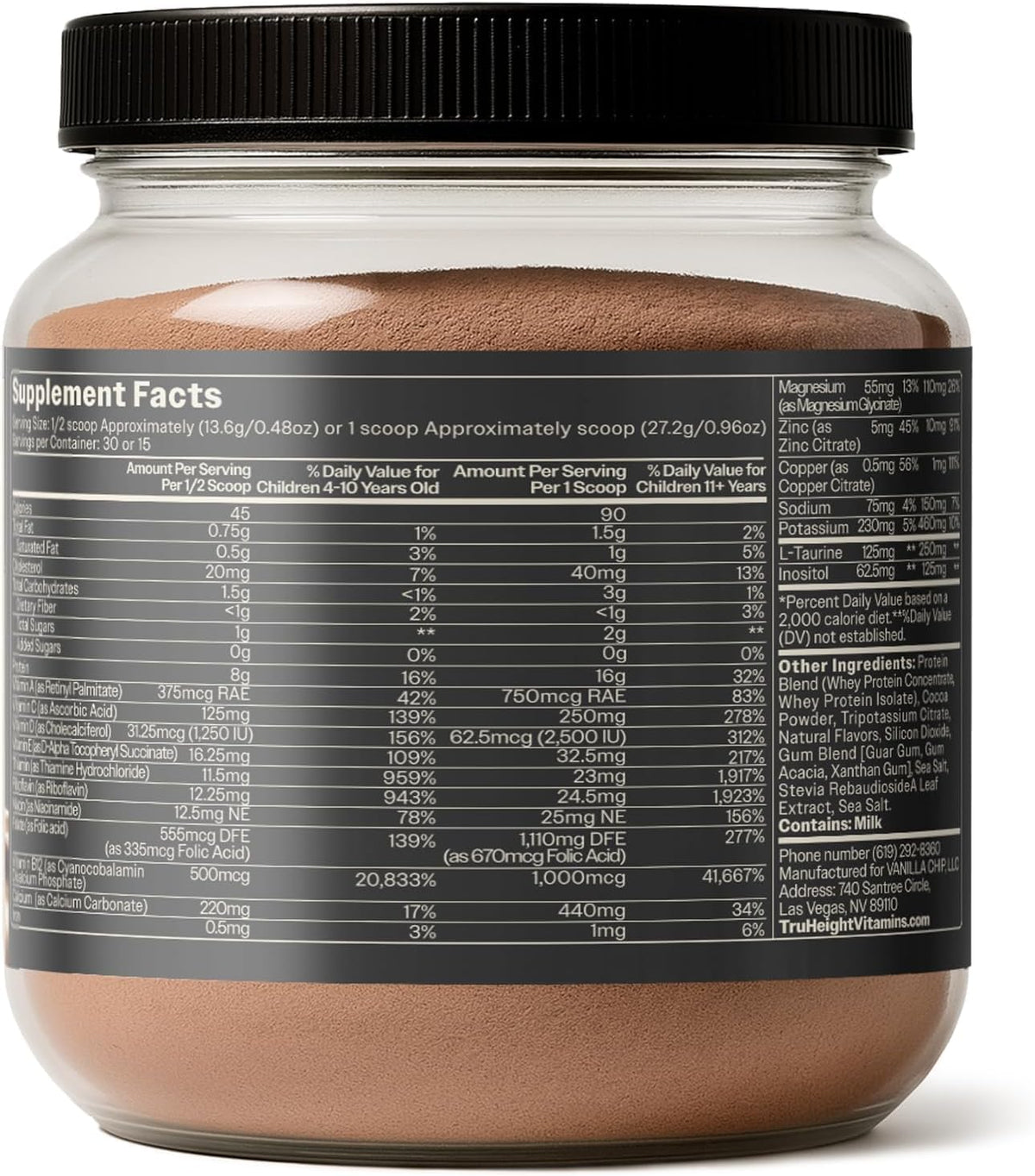 TruHeight Growth Protein Shake (Chocolate Milk Flavor, Whey) Tall Nutrition for Natural Growth & Development - Protein Powder for Kids & Teens, Weight Gain Drinks - Picky Eater Vitamin, Taller Ages 4+