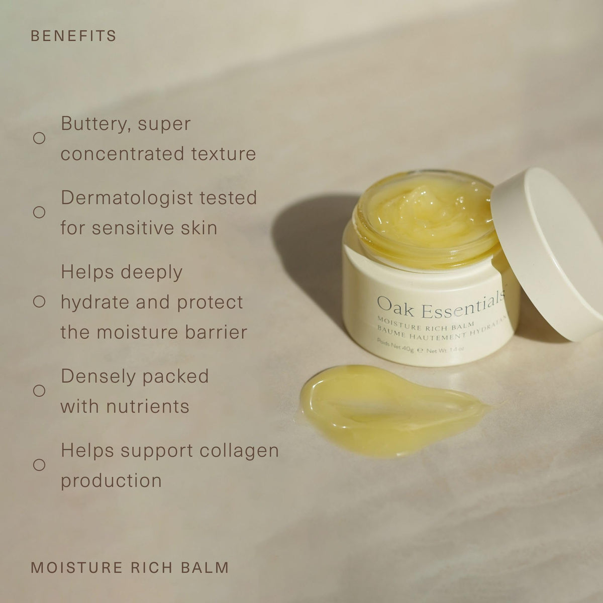 Oak Essentials Moisture Rich Face Balm, Hydrating Balm-to-Oil Face Moisturizer with Sea Buckthorn and Coconut Oils, Nourishing Skincare for Dry Skin, Dewy Finish, 1.4 Oz