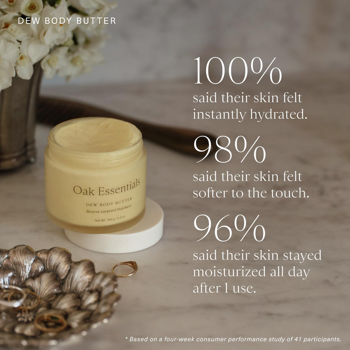 Oak Essentials Dew Body Butter, Whipped Shea Butter with Olive Tree Stem Cells and Sea Algae, Hydrating Body Moisturizer for Dry Skin, Crepiness, Firming, 5.3 Oz
