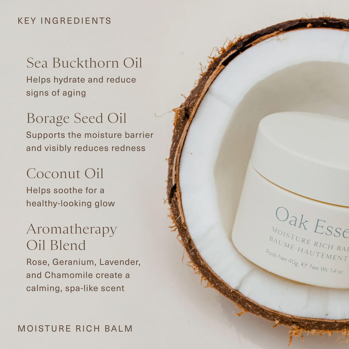 Oak Essentials Moisture Rich Face Balm, Hydrating Balm-to-Oil Face Moisturizer with Sea Buckthorn and Coconut Oils, Nourishing Skincare for Dry Skin, Dewy Finish, 1.4 Oz