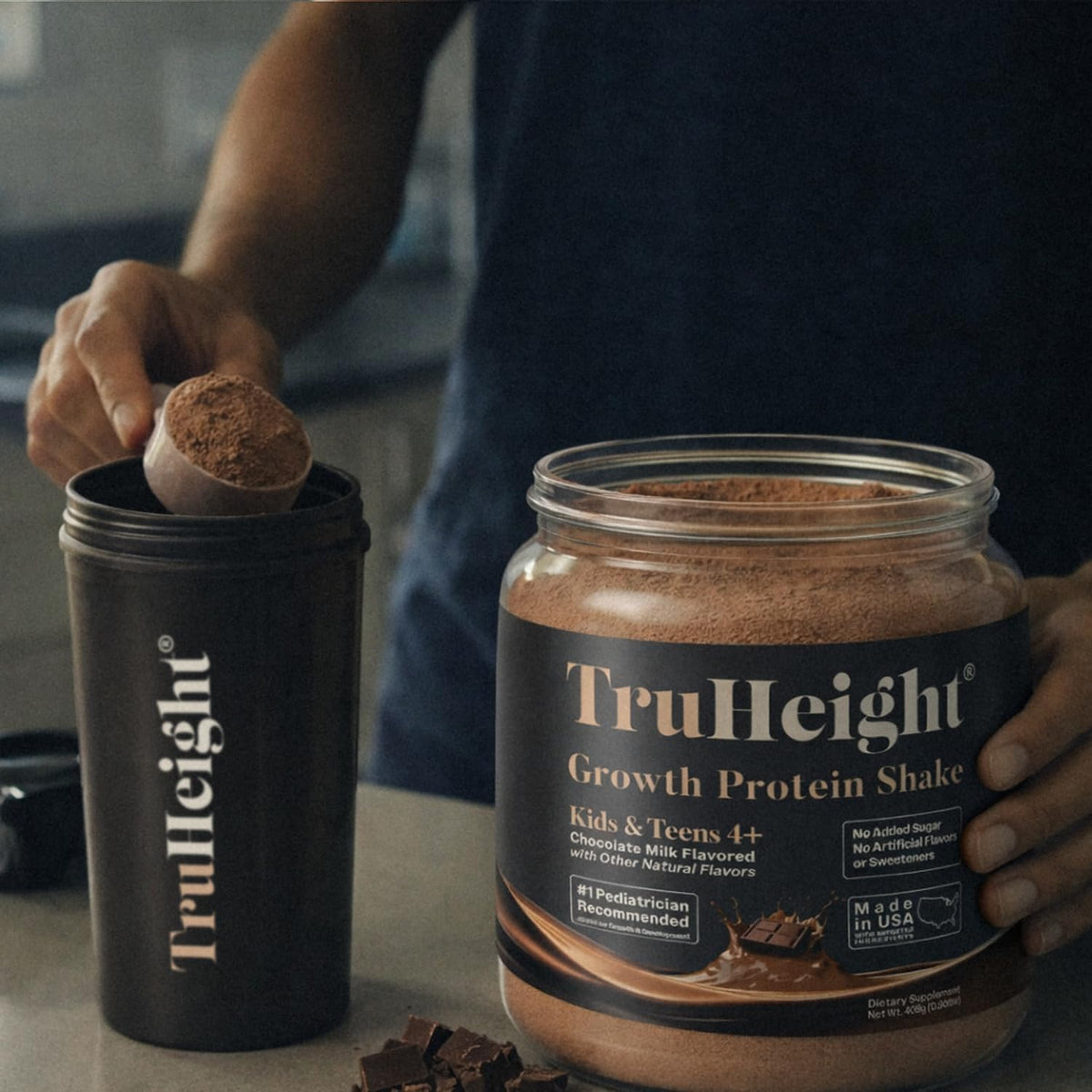 TruHeight Growth Protein Shake (Chocolate Milk Flavor, Whey) Tall Nutrition for Natural Growth & Development - Protein Powder for Kids & Teens, Weight Gain Drinks - Picky Eater Vitamin, Taller Ages 4+