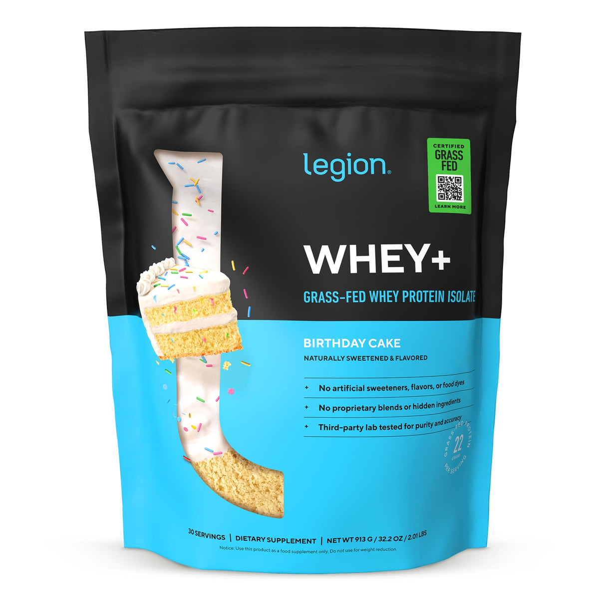Legion Whey+ Protein Isolate Grass Fed, Chocolate, 30 Servings