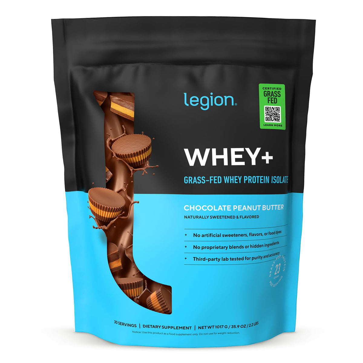 Legion Whey+ Protein Isolate Grass Fed, Chocolate, 30 Servings