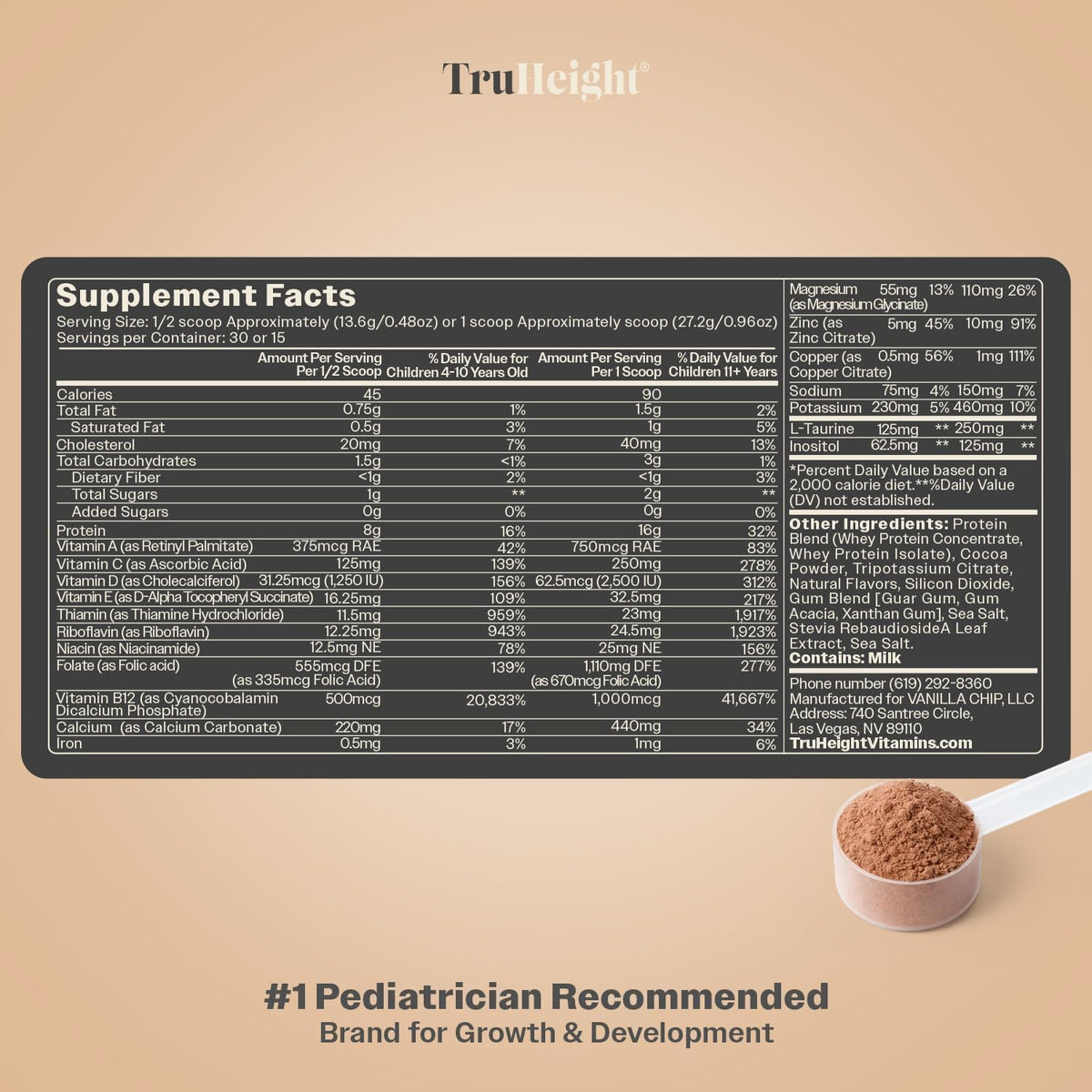 TruHeight Growth Protein Shake (Chocolate Milk Flavor, Whey) Tall Nutrition for Natural Growth & Development - Protein Powder for Kids & Teens, Weight Gain Drinks - Picky Eater Vitamin, Taller Ages 4+